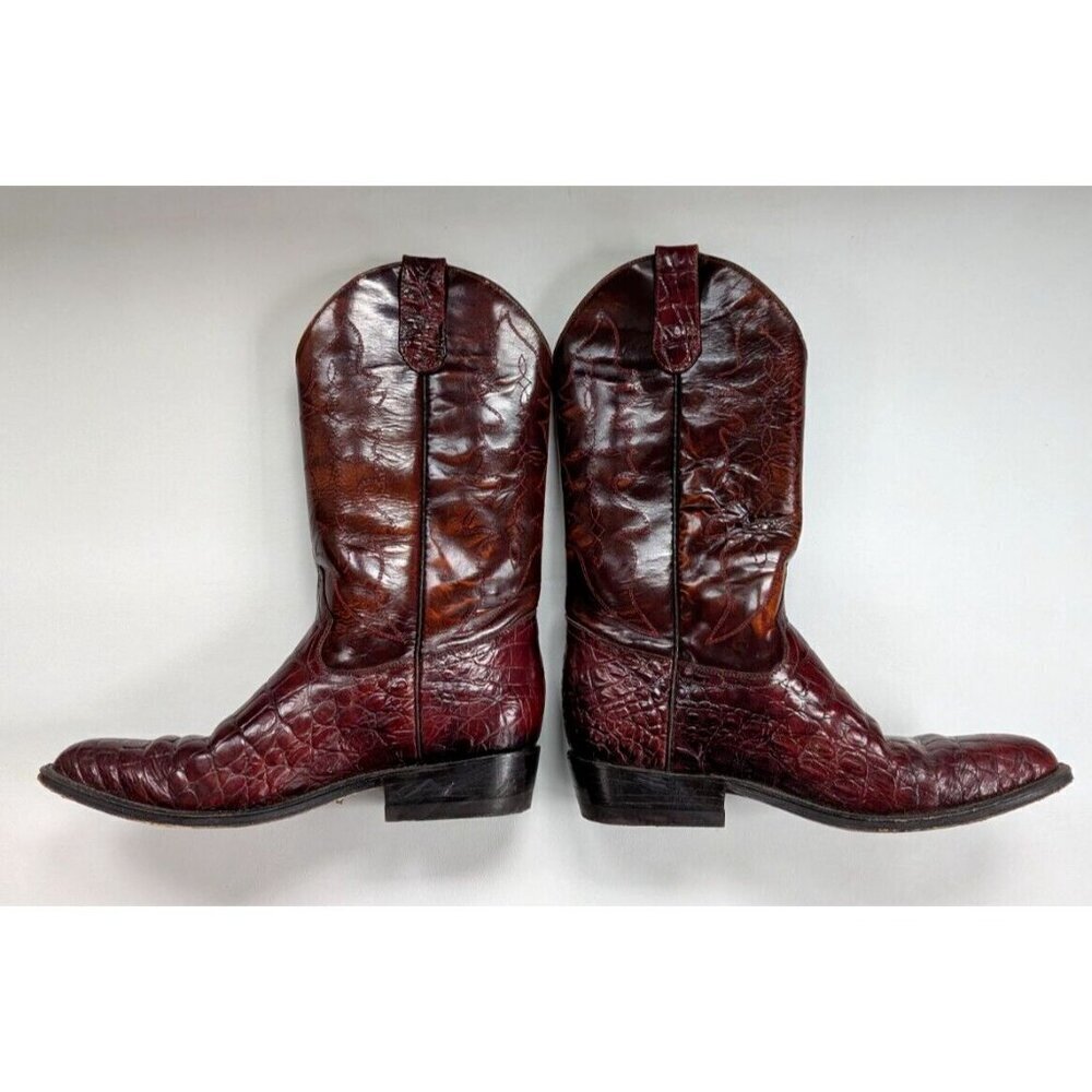 Vintage Botas Sandoval Men's Cowboy Boots Embossed Leather Size 27/9 Burgundy - Picture 6 of 10